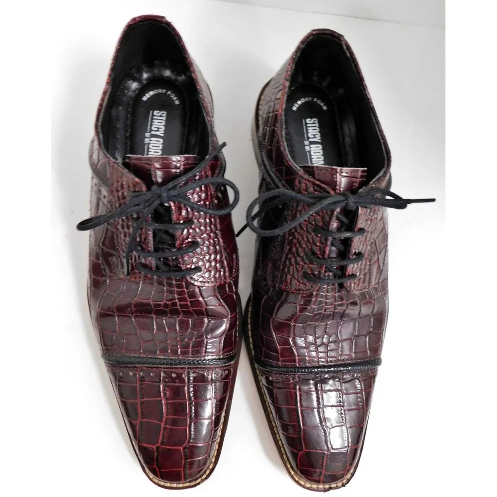 Stacy Adams Raimondo 25115-641  Cordovan Leather Cap Toe Croc Print Shoes sz 8.5